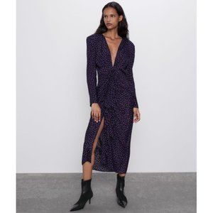 Zara Polka Dot Dress with Shoulder Pads Purple Black Sz S